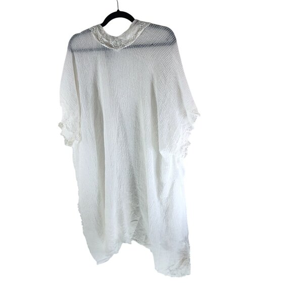 Twig & Arrow Poncho Swim Cover Thin Knit Fringe Crochet White OS - Picture 4 of 6